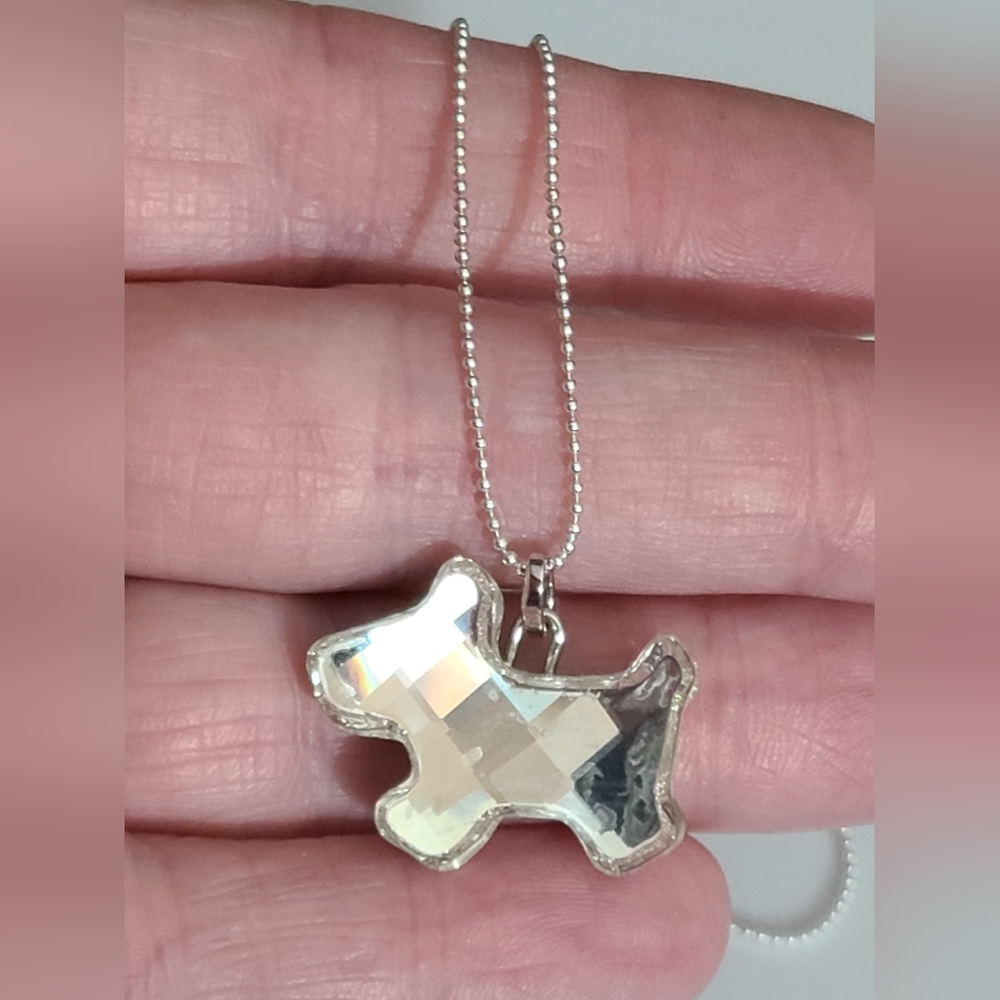 Swarovski Scottie dog westie schnauzer necklace pendant ball chain vtg ?